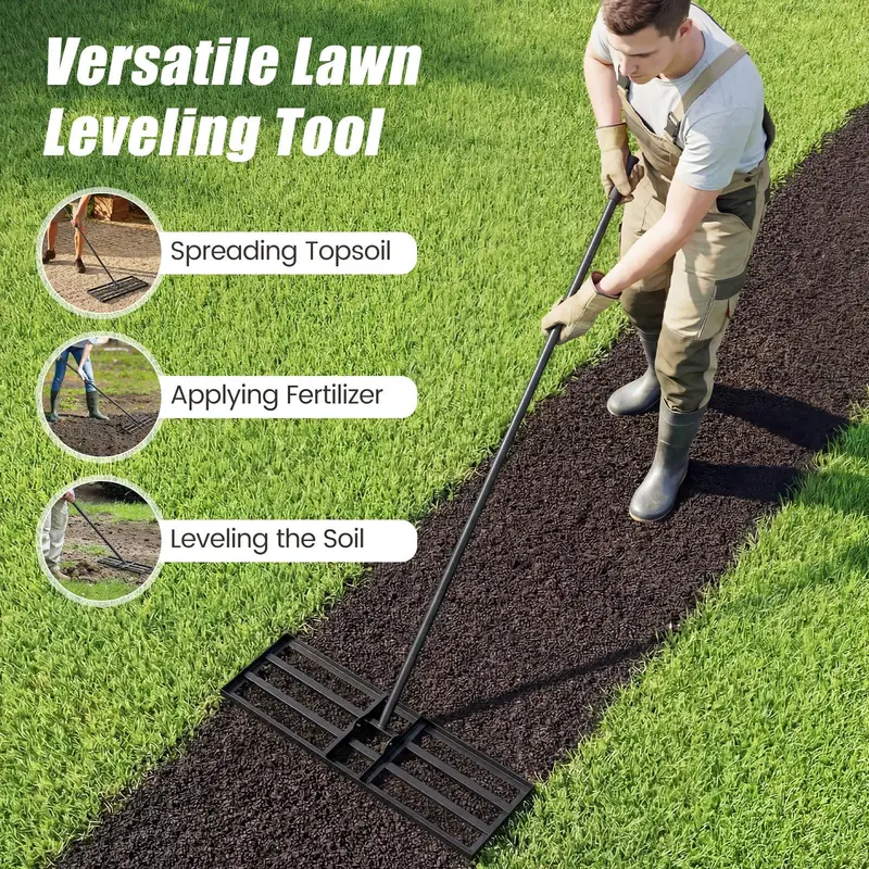 Goplus Rasennivelliergerät, 75 cm × 25 cm, robustes Garten-Leveling-Rake mit ergonomischem Griff für Bodenbearbeitung