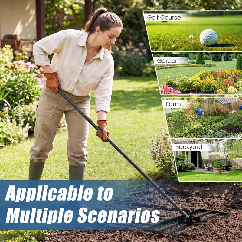 Goplus Rasennivelliergerät, 75 cm × 25 cm, robustes Garten-Leveling-Rake mit ergonomischem Griff für Bodenbearbeitung