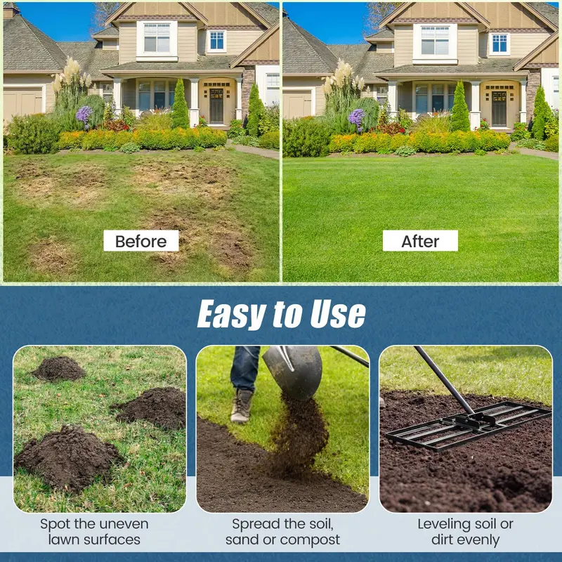 Goplus Rasennivelliergerät, 75 cm × 25 cm, robustes Garten-Leveling-Rake mit ergonomischem Griff für Bodenbearbeitung