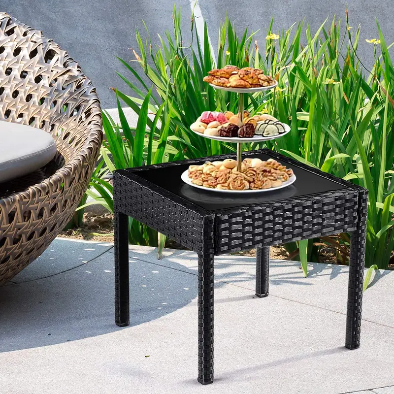 GoPlus-Rattan-Möbelset für den Außenbereich – Terrasse, Garten und Hinterhof, 3-teiliges Korbmöbel-Set für Gespräche