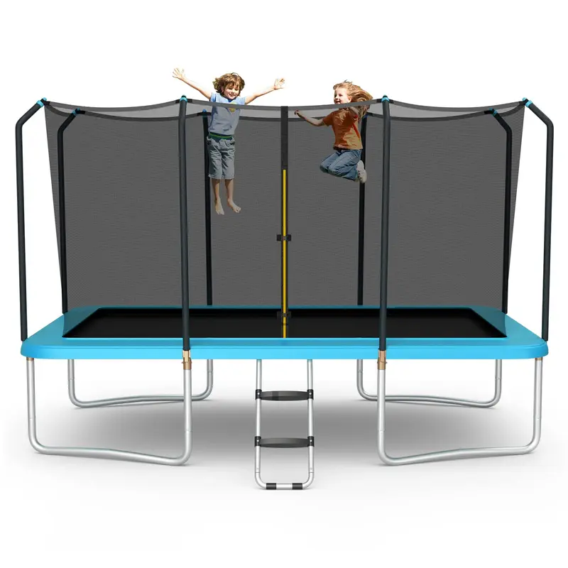 Goplus Rechteckiges Trampolin, 244 x 427 cm, Trampolin mit Sicherheitsnetz und rutschfestem Trittbrett für bis zu 200 kg