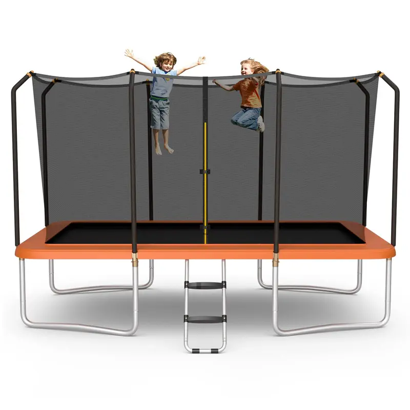 Goplus Rechteckiges Trampolin, 244 x 427 cm, Trampolin mit Sicherheitsnetz und rutschfestem Trittbrett für bis zu 200 kg