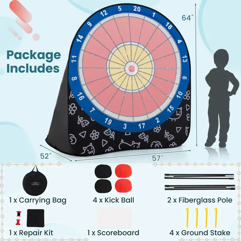Goplus Riesendartspiel „Giant Kick Darts“, großes Dartboard mit 4 Kicksbällen und Tragetasche