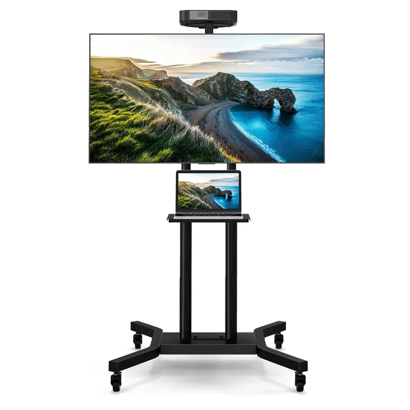 GoPlus Rollbarer TV-Ständer für 32–70-Zoll-Flach- oder Kurven-TVs bis 50 kg, maximaler VESA-Anschluss 600 × 400 mm