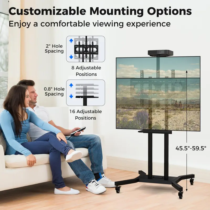 GoPlus Rollbarer TV-Ständer für 32–70-Zoll-Flach- oder Kurven-TVs bis 50 kg, maximaler VESA-Anschluss 600 × 400 mm