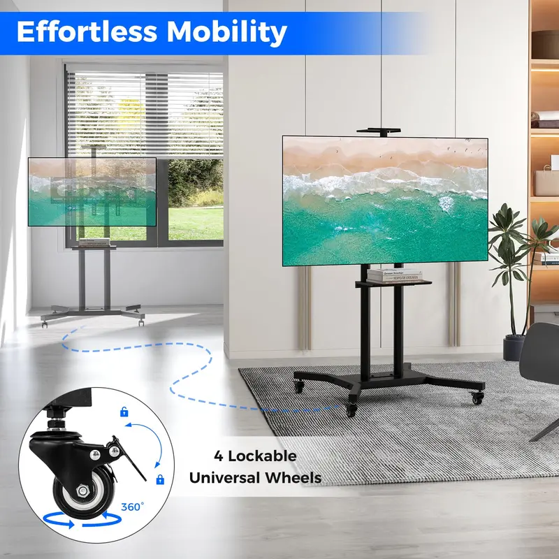 GoPlus Rollbarer TV-Ständer für 32–70-Zoll-Flach- oder Kurven-TVs bis 50 kg, maximaler VESA-Anschluss 600 × 400 mm