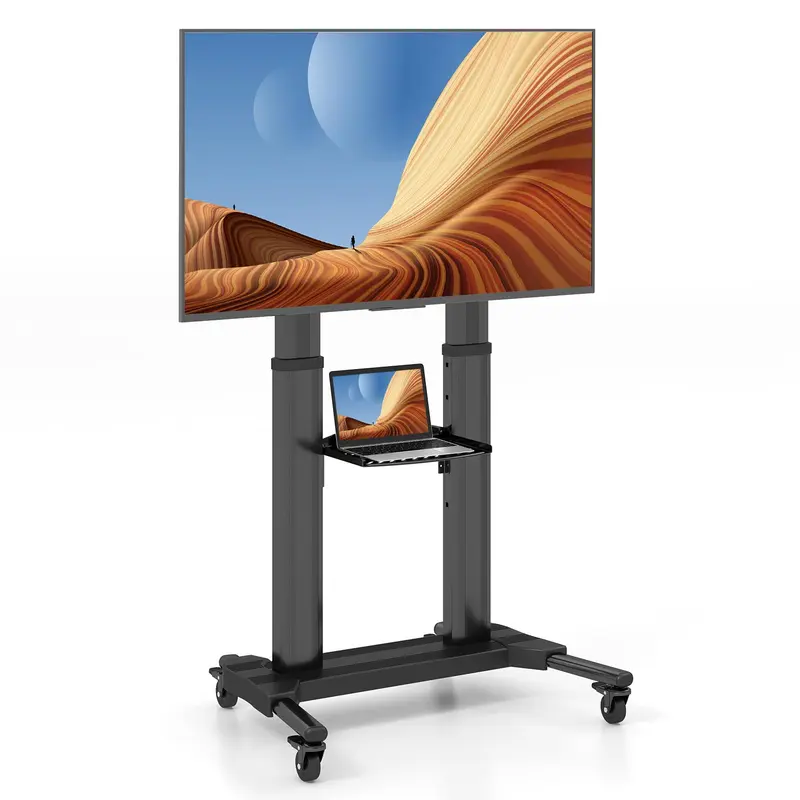 GoPlus Rollbarer TV-Ständer für flache und gebogene LED-/LCD-/OLED-Fernseher von 32" bis 85", Tragkraft bis 60 kg, mobiler Boden-TV-Wagen mit maximaler VESA-Kompatibilität 400 × 700 mm