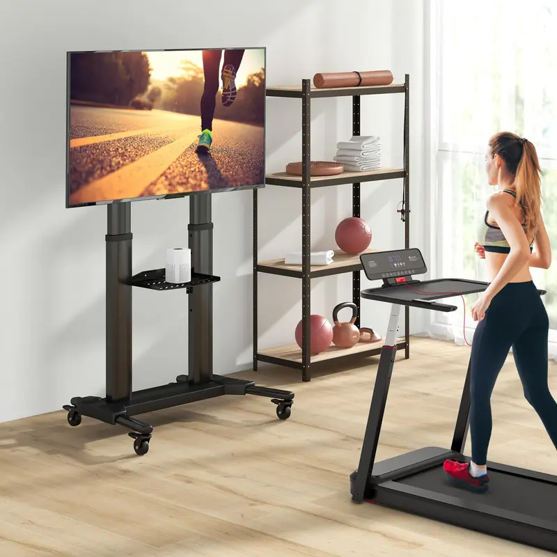 GoPlus Rollbarer TV-Ständer für flache und gebogene LED-/LCD-/OLED-Fernseher von 32" bis 85", Tragkraft bis 60 kg, mobiler Boden-TV-Wagen mit maximaler VESA-Kompatibilität 400 × 700 mm 2