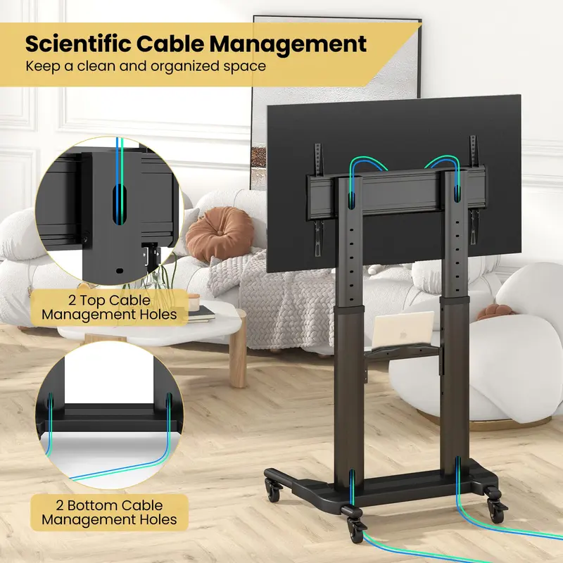 GoPlus Rollbarer TV-Ständer für flache und gebogene LED-/LCD-/OLED-Fernseher von 32" bis 85", Tragkraft bis 60 kg, mobiler Boden-TV-Wagen mit maximaler VESA-Kompatibilität 400 × 700 mm
