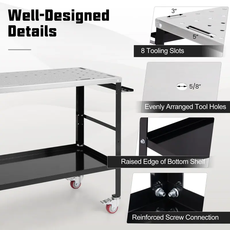 Goplus Rollender Schweißtisch 91 cm × 45 cm, Schweißwerkbank mit 544 kg Tragkraft auf Rollen inkl. Werkzeugablage und -halterung