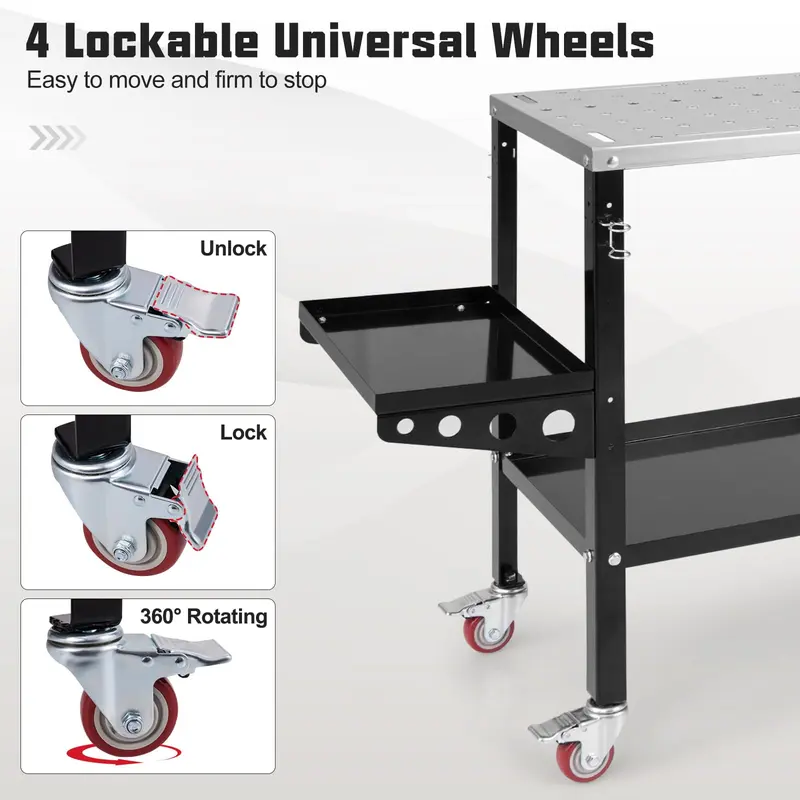 Goplus Rollender Schweißtisch 91 cm × 45 cm, Schweißwerkbank mit 544 kg Tragkraft auf Rollen inkl. Werkzeugablage und -halterung