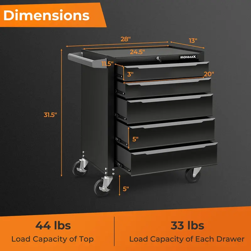 GoPlus Rollender Stahl-Tool-Chest mit 5 Schubladen und Aufhängelöchern