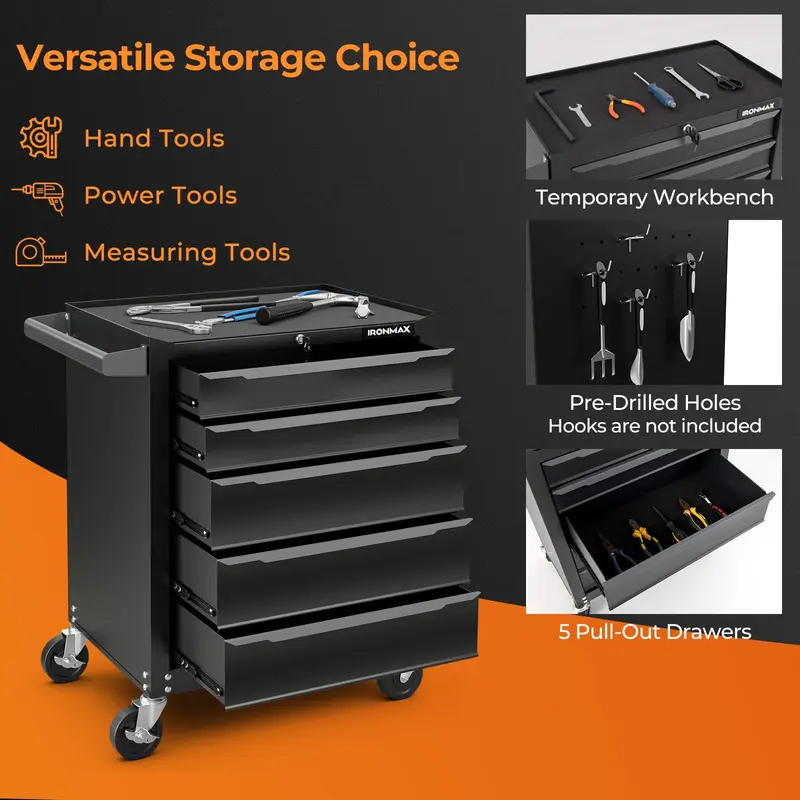 GoPlus Rollender Stahl-Tool-Chest mit 5 Schubladen und Aufhängelöchern