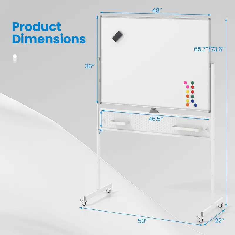 GoPlus Rollender Whiteboard, 48" x 36" höhenverstellbarer Trocken-Whiteboard mit Pinnwand, Haken und Ablagen sowie Magneten
