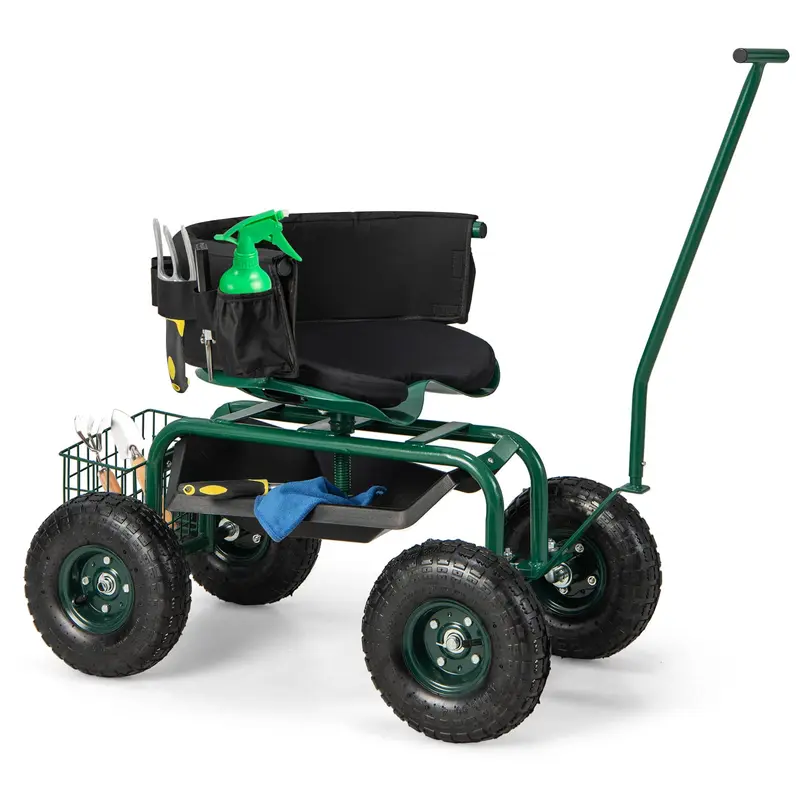 Goplus Rollwagen für den Garten, Gartenscooter mit Sitz und Werkzeugablage, Arbeitsplatz für Gartenarbeiten im Freien