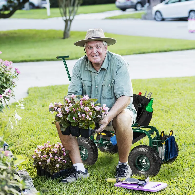 Goplus Rollwagen für den Garten, Gartenscooter mit Sitz und Werkzeugablage, Arbeitsplatz für Gartenarbeiten im Freien 2