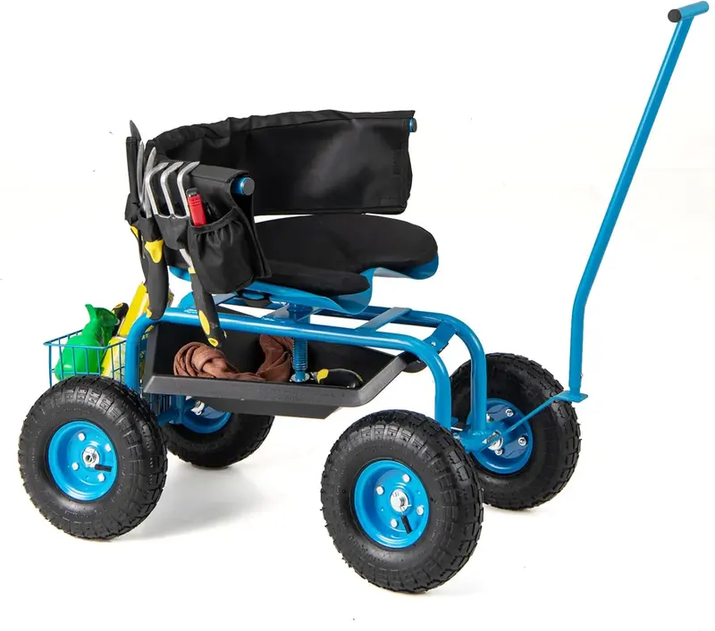 Goplus Rollwagen für den Garten, Gartenscooter mit Sitz und Werkzeugablage, Arbeitsplatz für Gartenarbeiten im Freien