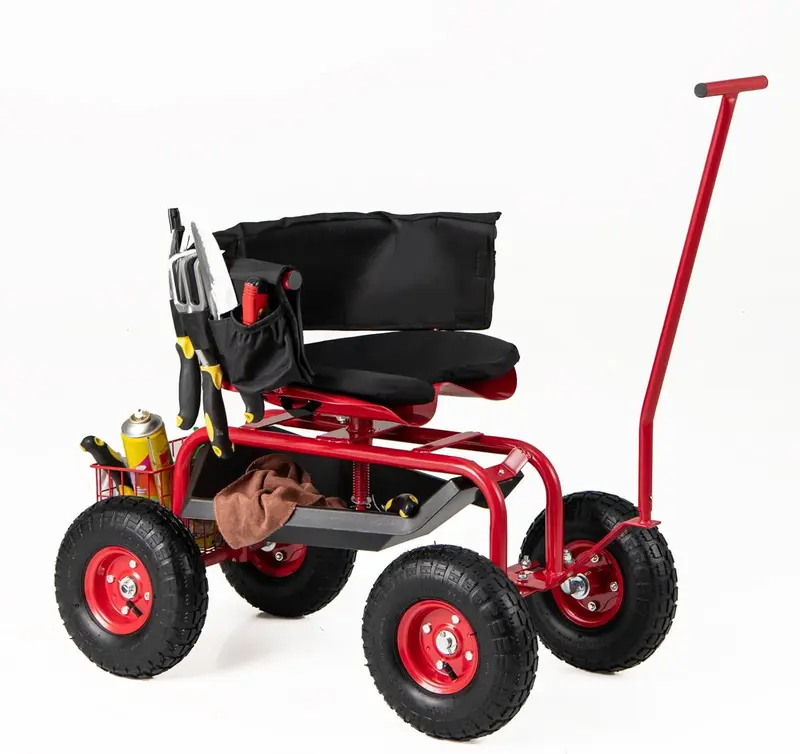 Goplus Rollwagen für den Garten, Gartenscooter mit Sitz und Werkzeugablage, Arbeitsplatz für Gartenarbeiten im Freien