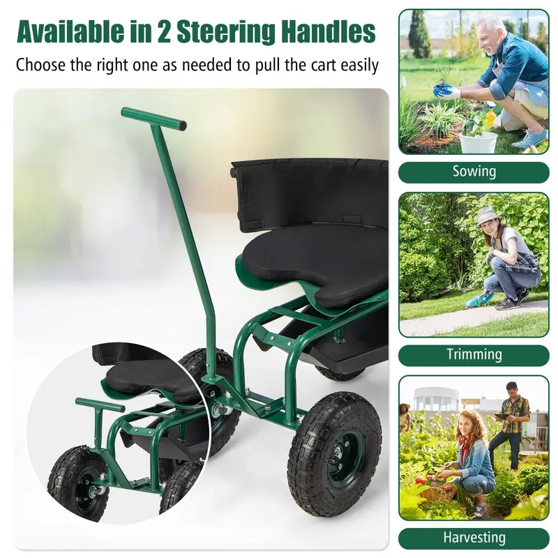 Goplus Rollwagen für den Garten, Gartenscooter mit Sitz und Werkzeugablage, Arbeitsplatz für Gartenarbeiten im Freien