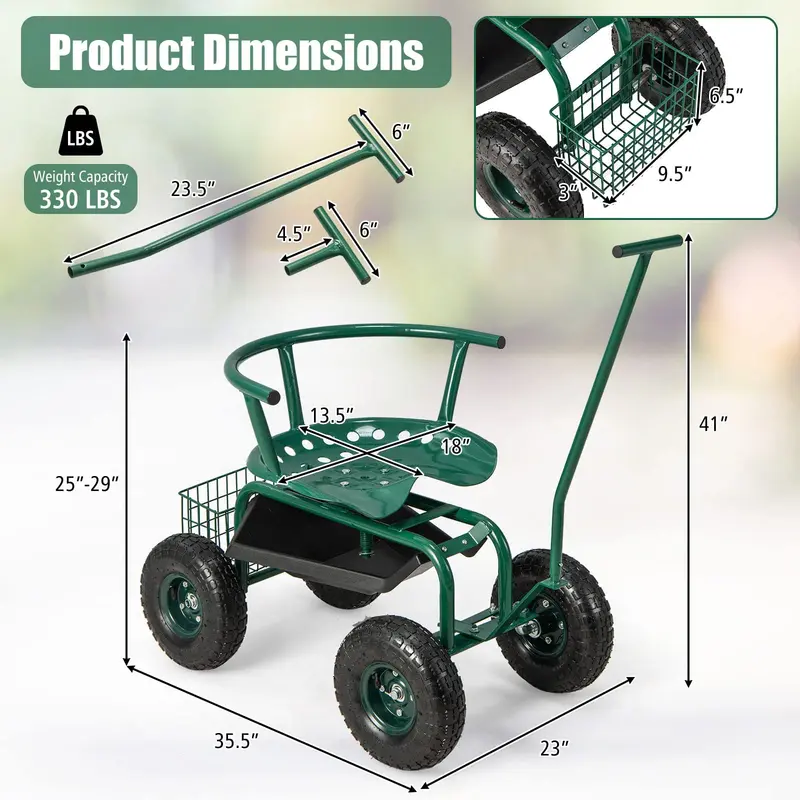 Goplus Rollwagen für den Garten, Gartenscooter mit Sitz und Werkzeugablage, Arbeitsplatz für Gartenarbeiten im Freien