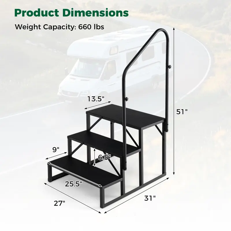 Goplus RV-Treppe mit Handlauf – Hochbelastbare Treppe für Whirlpools