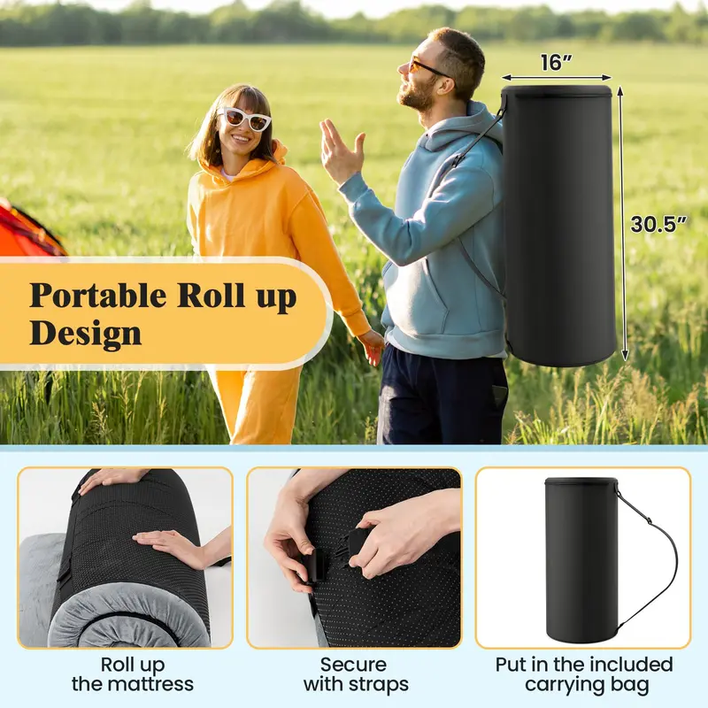Goplus Schaumstoff-Lagermatte mit Memory-Funktion, tragbare aufrollbare Schlafunterlage mit rutschfestem Boden und Reisetasche – Einzelgröße, groß – 188 cm × 77,5 cm