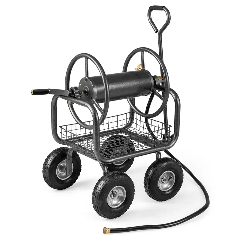 GoPlus Schlauchaufroller-Wagen mit Aufbewahrungskorb – fasst bis zu 300 ft (ca. 91 m) Schlauch mit 5/8"-Durchmesser