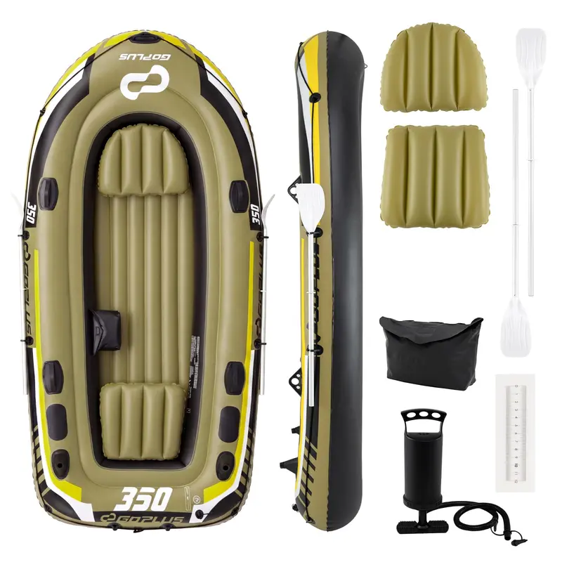 GoPlus Schlauchboot für 3–4 Personen, robustes Angelboot mit Ruder, Polster-Sitzen, Aufbewahrungstasche und Angelrutenhaltern