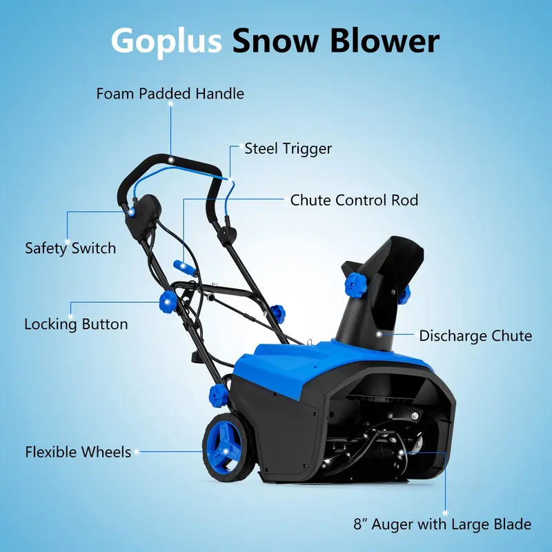 Goplus Schneefräse, elektrische Schneeschaufel mit 120 V und 15 A, 180° drehbarem Auswurfschacht und klappbarem Griff für Hof und Einfahrt