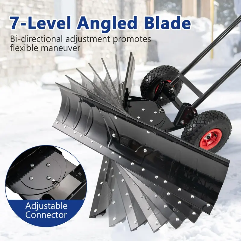Goplus Schneeschippe mit 91,5 cm Breite für Auffahrten – Hochleistungs-Metall-Schneepflug mit 7-Positionen verstellbarer Klinge