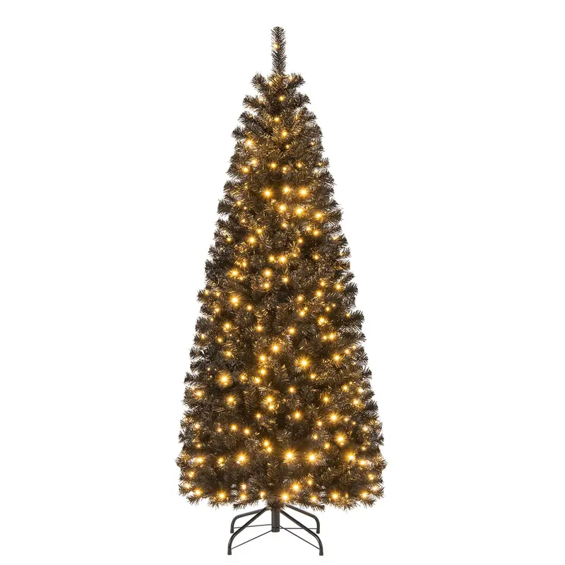 GoPlus Schwarzer Bleistift-Weihnachtsbaum, vorbeleuchteter künstlicher Halloween-Baum