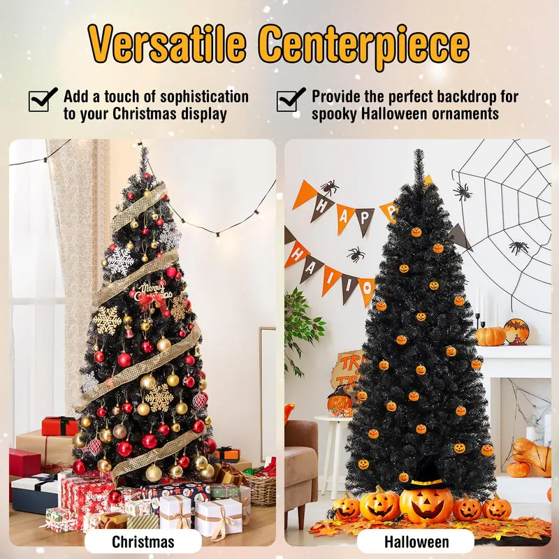 GoPlus Schwarzer Bleistift-Weihnachtsbaum, vorbeleuchteter künstlicher Halloween-Baum 2