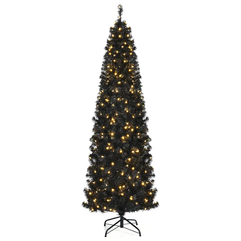 GoPlus Schwarzer Bleistift-Weihnachtsbaum, vorbeleuchteter künstlicher Halloween-Baum