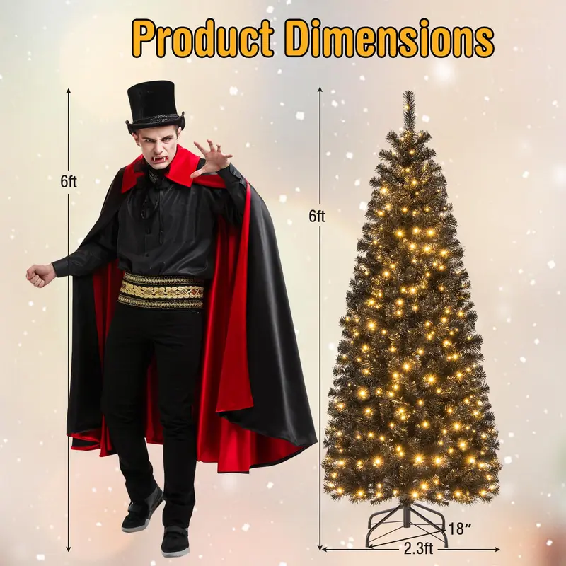 GoPlus Schwarzer Bleistift-Weihnachtsbaum, vorbeleuchteter künstlicher Halloween-Baum