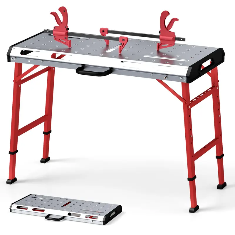 Goplus Schweißtisch 42" x 21", klappbarer, höhenverstellbarer Schweiß-Arbeitstisch mit 450 kg Tragkraft, 2 Spannleisten und 8 Werkzeugaufnahmen