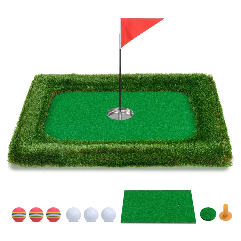 GoPlus Schwimmende Golfanlage für den Pool, Chipping-Green-Matte mit Schlagmatte, Golfbällen, rechteckig, 37,5" x 25,5"