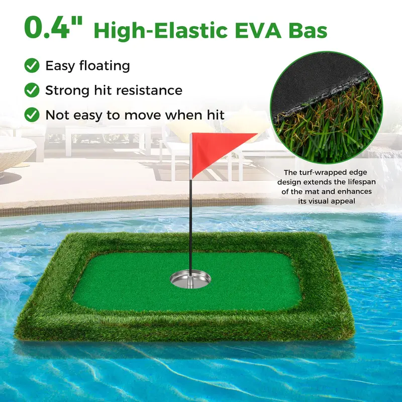 GoPlus Schwimmende Golfanlage für den Pool, Chipping-Green-Matte mit Schlagmatte, Golfbällen, rechteckig, 37,5" x 25,5"