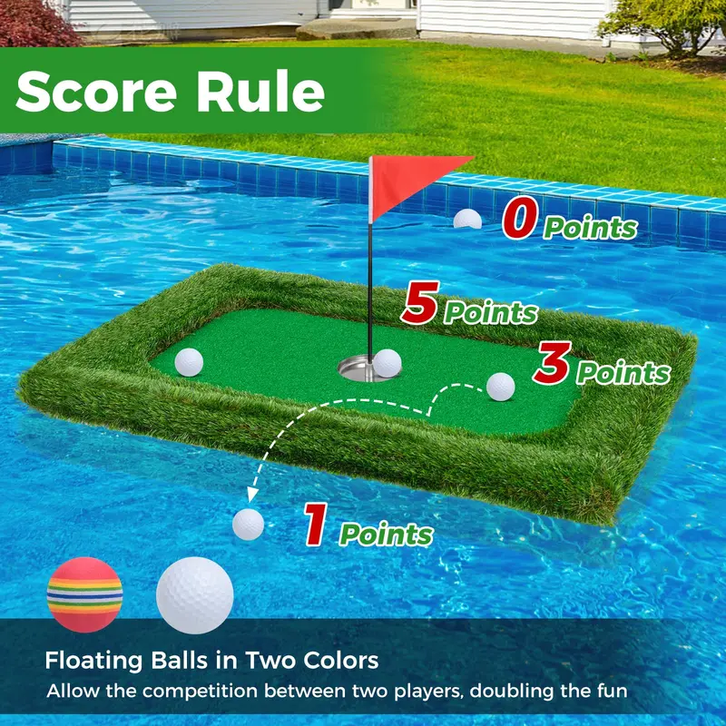 GoPlus Schwimmende Golfanlage für den Pool, Chipping-Green-Matte mit Schlagmatte, Golfbällen, rechteckig, 37,5" x 25,5"