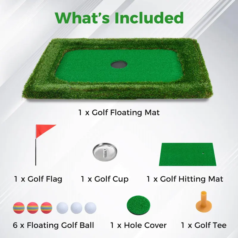 GoPlus Schwimmende Golfanlage für den Pool, Chipping-Green-Matte mit Schlagmatte, Golfbällen, rechteckig, 37,5" x 25,5"