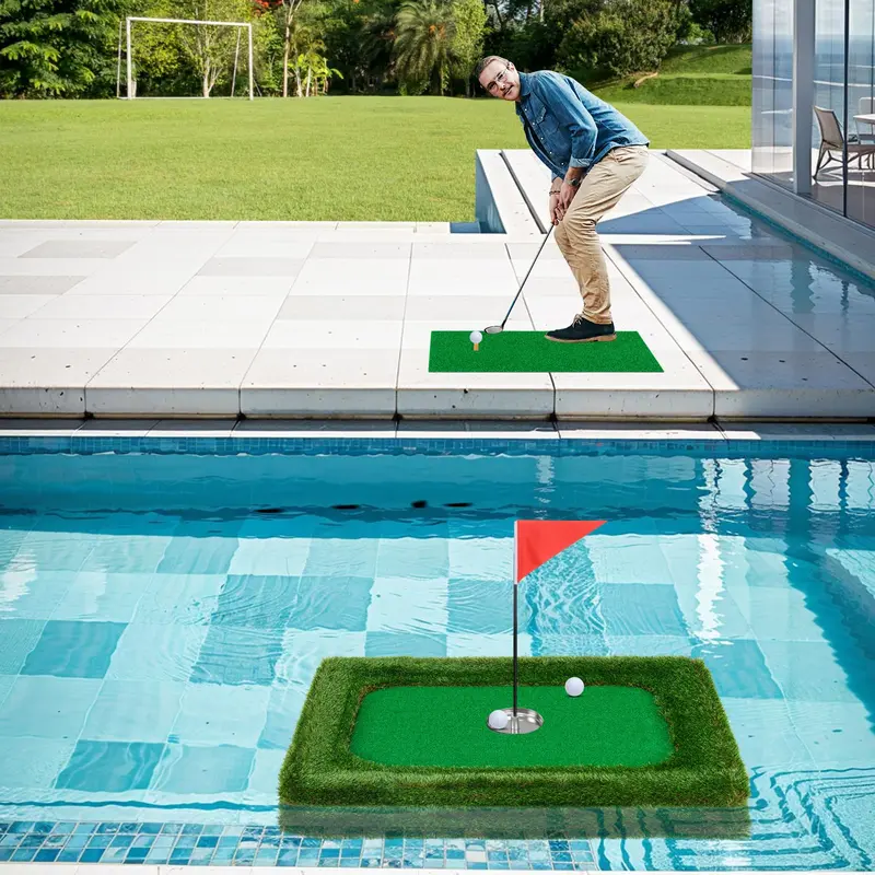 GoPlus Schwimmende Golfanlage für den Pool, Chipping-Green-Matte mit Schlagmatte, Golfbällen, rechteckig, 37,5" x 25,5"