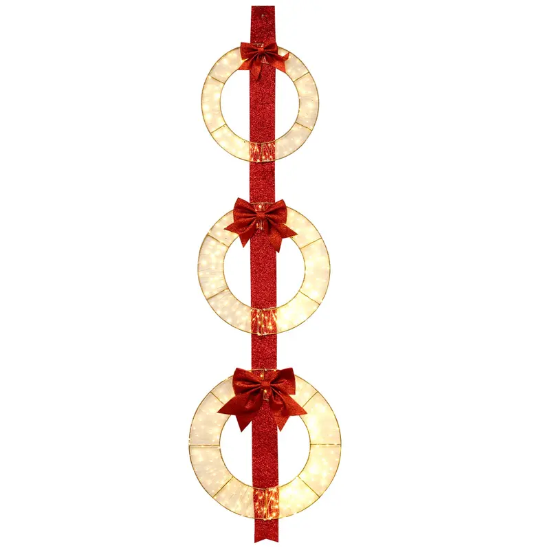 GoPlus-Set aus 3 vorgefertigten, beleuchteten Weihnachtskränzen, 1,77 m große weihnachtliche Lichtdekorationen mit rotem Band und 450 LED-Leuchten