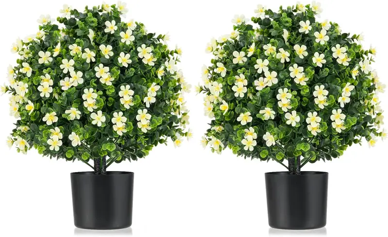 Goplus-Set mit 2 künstlichen Topfpflanzen – Kunststräucher mit Blüten