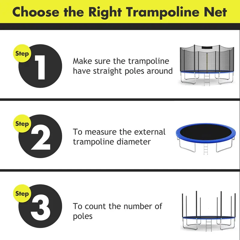 GoPlus-Sicherheitsnetz für Trampolins mit runder Rahmenkonstruktion (8 ft, 10 ft, 12 ft, 14 ft, 15 ft, 16 ft) – Ersatz-Außen-Netz