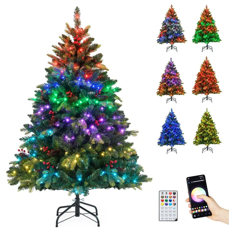 GoPlus Smart vorgefertigter künstlicher Weihnachtsbaum mit Fernbedienung und APP-Steuerung – RGB-Multicolor-Beleuchtung