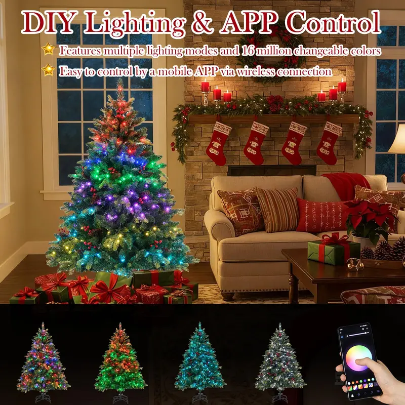 GoPlus Smart vorgefertigter künstlicher Weihnachtsbaum mit Fernbedienung und APP-Steuerung – RGB-Multicolor-Beleuchtung 2