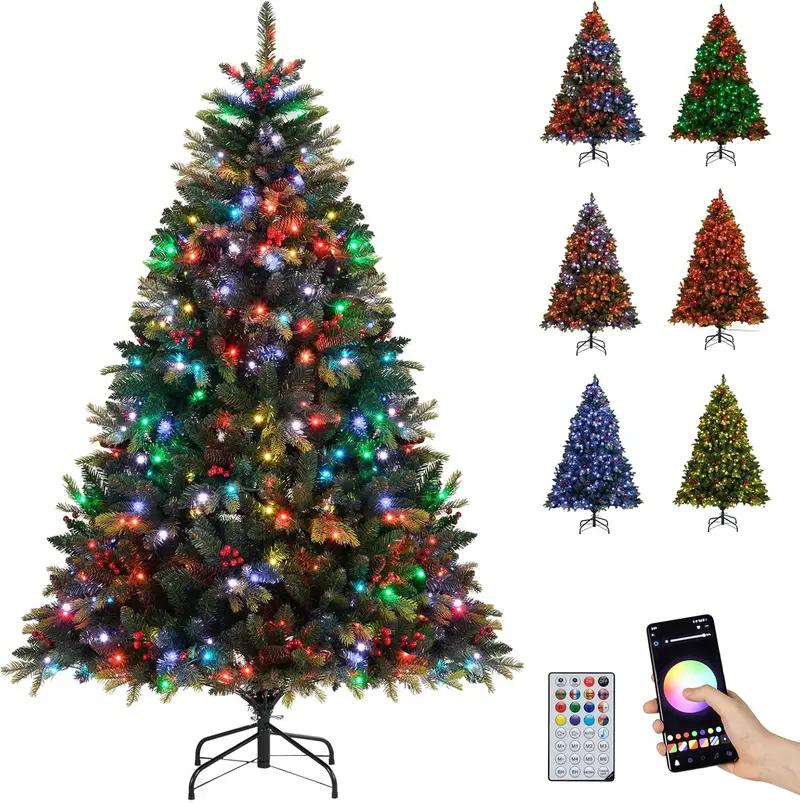GoPlus Smart vorgefertigter künstlicher Weihnachtsbaum mit Fernbedienung und APP-Steuerung – RGB-Multicolor-Beleuchtung