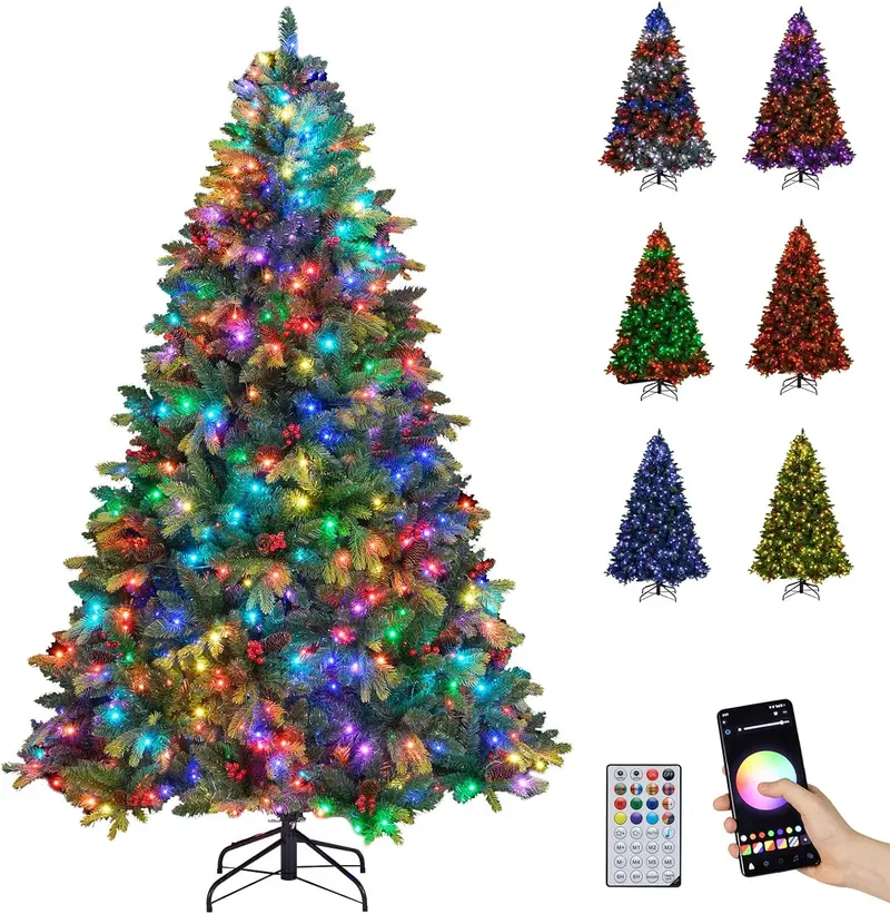 GoPlus Smart vorgefertigter künstlicher Weihnachtsbaum mit Fernbedienung und APP-Steuerung – RGB-Multicolor-Beleuchtung