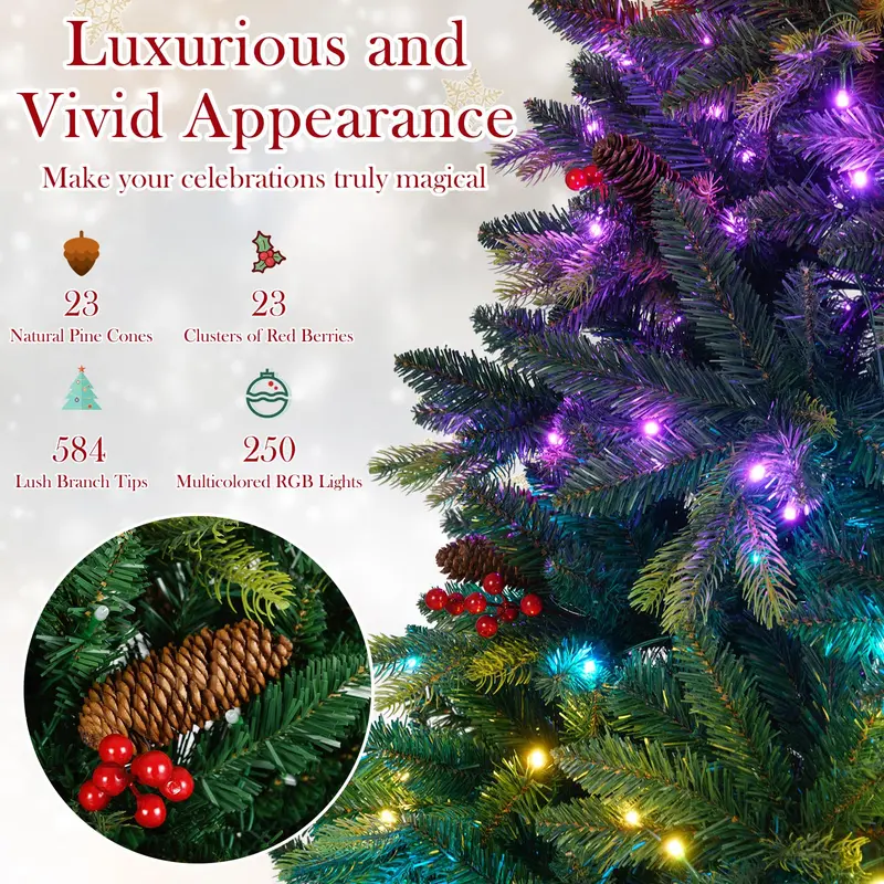 GoPlus Smart vorgefertigter künstlicher Weihnachtsbaum mit Fernbedienung und APP-Steuerung – RGB-Multicolor-Beleuchtung