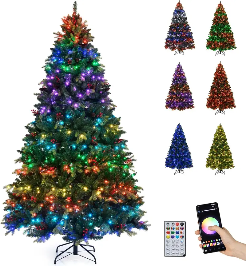 GoPlus Smart vorgefertigter künstlicher Weihnachtsbaum mit Fernbedienung und APP-Steuerung – RGB-Multicolor-Beleuchtung