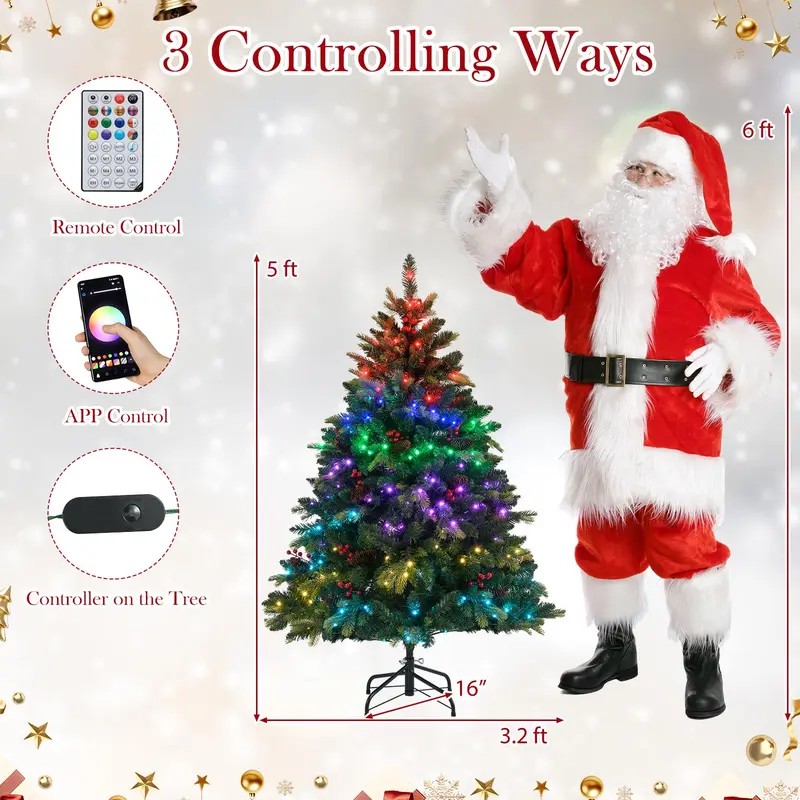 GoPlus Smart vorgefertigter künstlicher Weihnachtsbaum mit Fernbedienung und APP-Steuerung – RGB-Multicolor-Beleuchtung